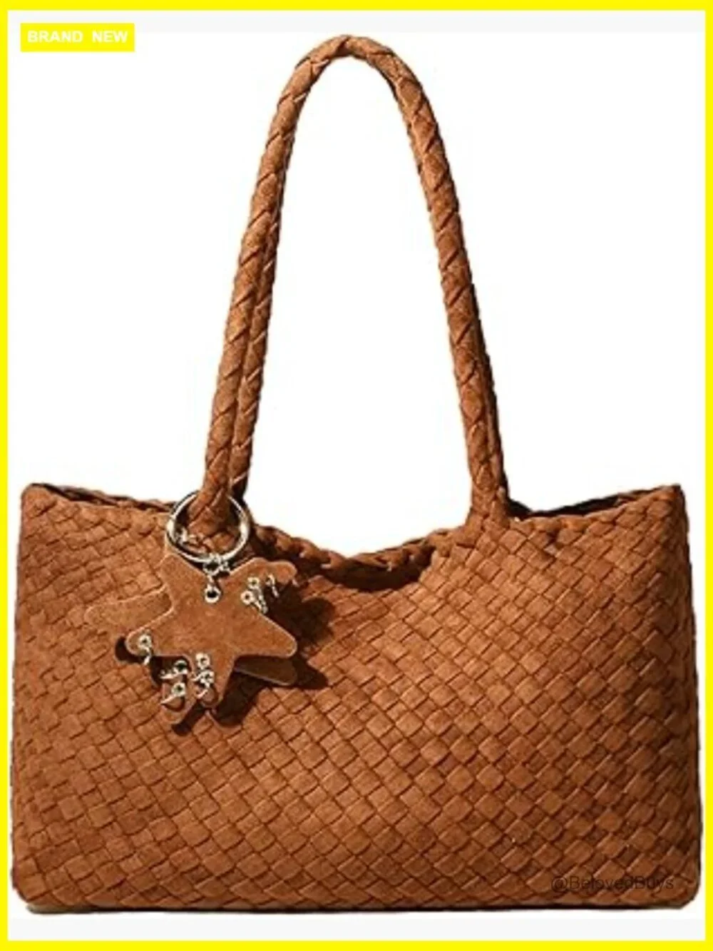 Woven Tote Bag with Removable Wallet, Faux Leather Hobo
